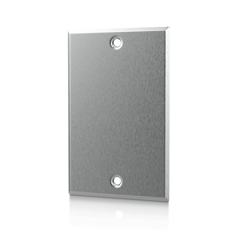Front-left angled view of the AcuTEMS WP 304SS wall plate temperature sensor
