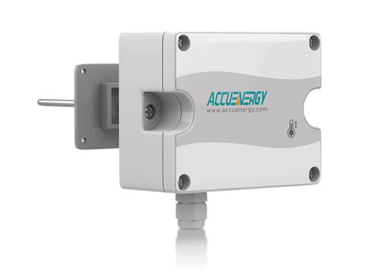 Front-right angled view of the AcuTEMS DM duct mount temperature sensor