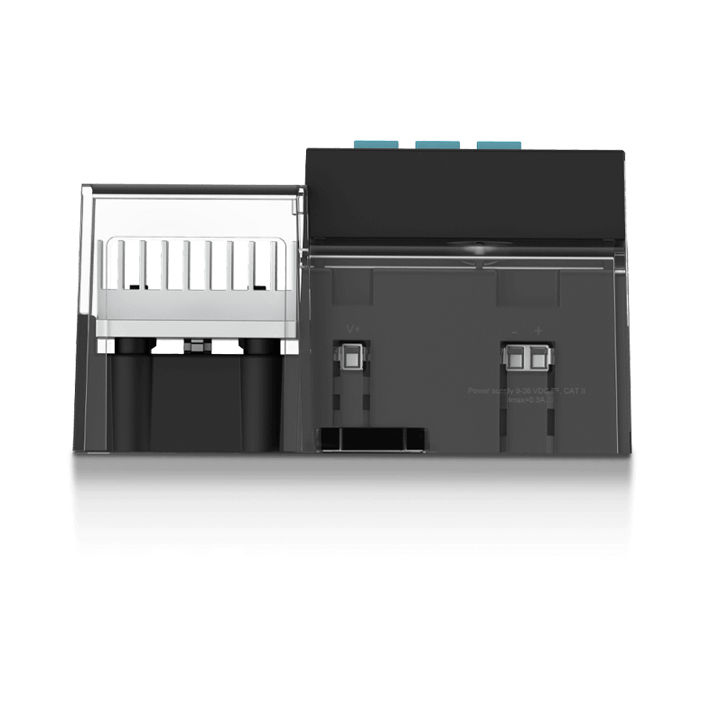 Bottom view of the AcuDC 300 EV charging meter.