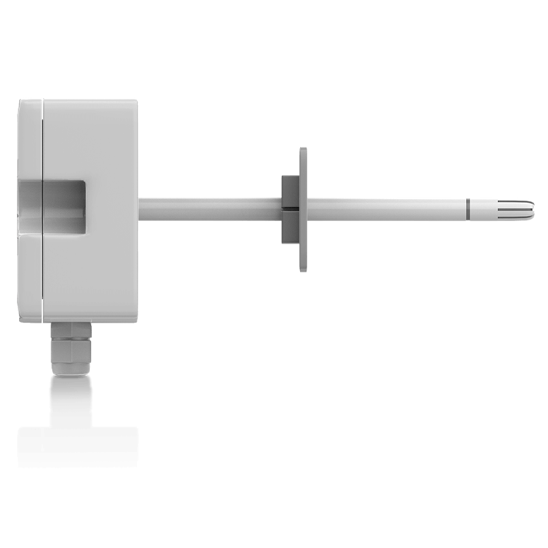Right-side view of the AcuHUM DM duct mount relative humidity and temperature sensor