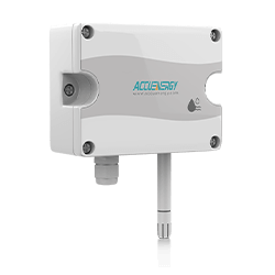 Front-right angled view of the AcuHUM OA outdoor air relative humidity and temperature sensor.